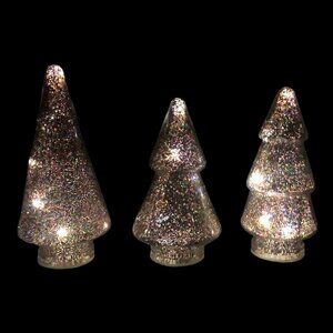 Set of 3 Christmas Glitter Filled LED Light Up Glass Trees